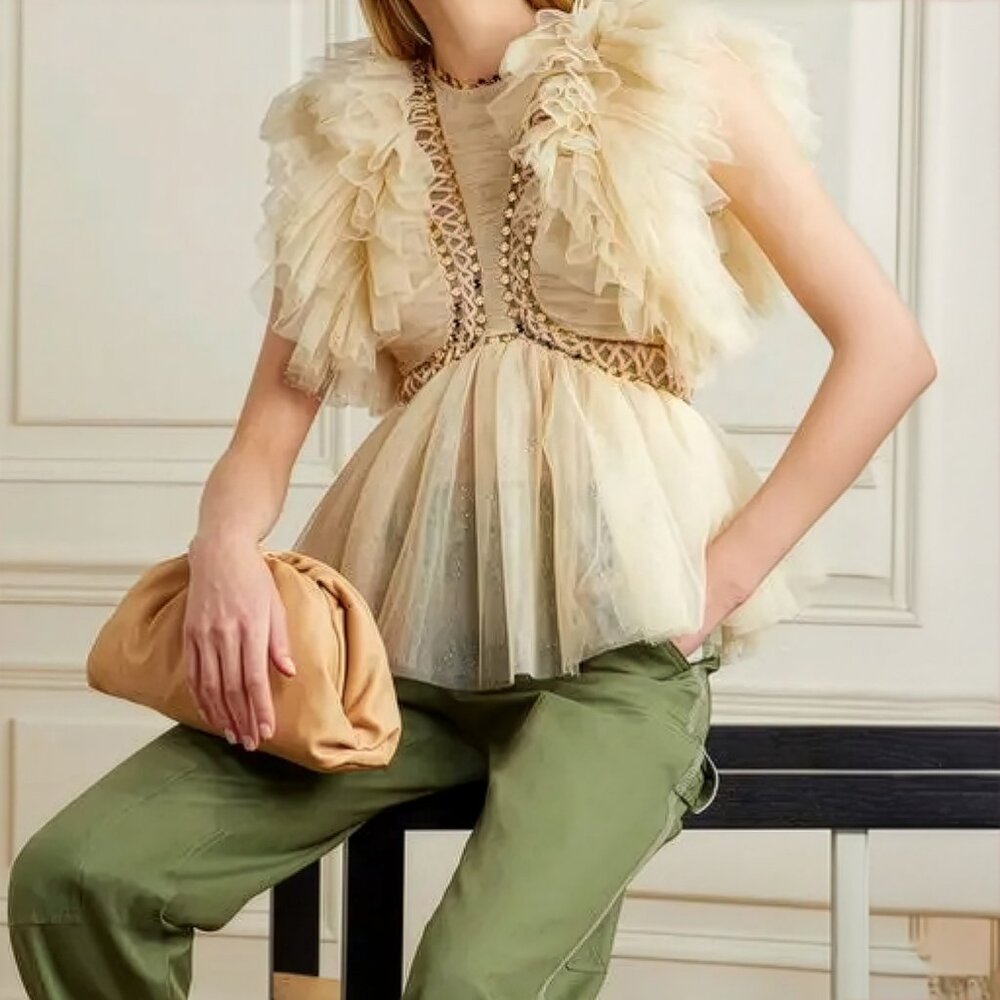 Zimmermann Dancer Glitter Tulle Bodice Top Cream Size AU 0P US 2P NEW NWT